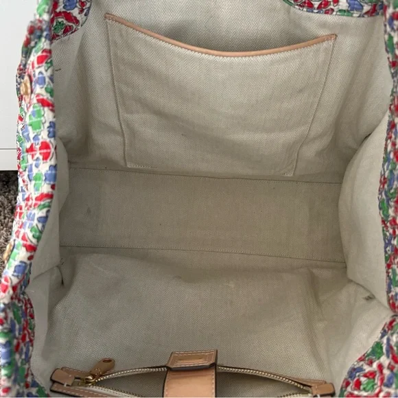 Tory Burch Multicolor Floral Canvas Tote with Tan Leather Logo - Picture 9 of 15